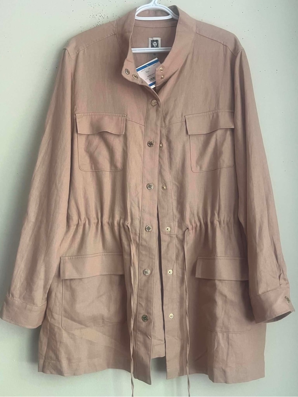 Anne Klein Beige Utility Jacket with Drawcord Waist